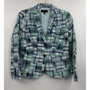 Talbots Women's Plaid Patchwork‎ Blazer Jacket Blue Green Button Front Career 4P
